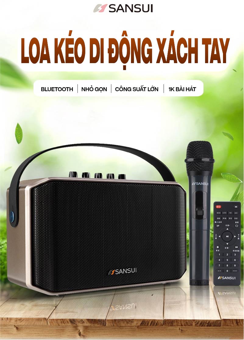 Loa kéo Sansui SA1-05 nhỏ gọn kèm micro không dây